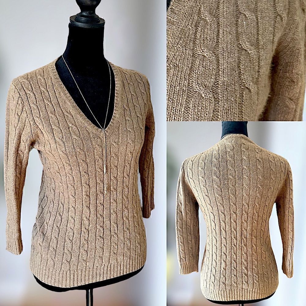 J Crew Merino Wool Cableknit V-Neck Sweater Size S